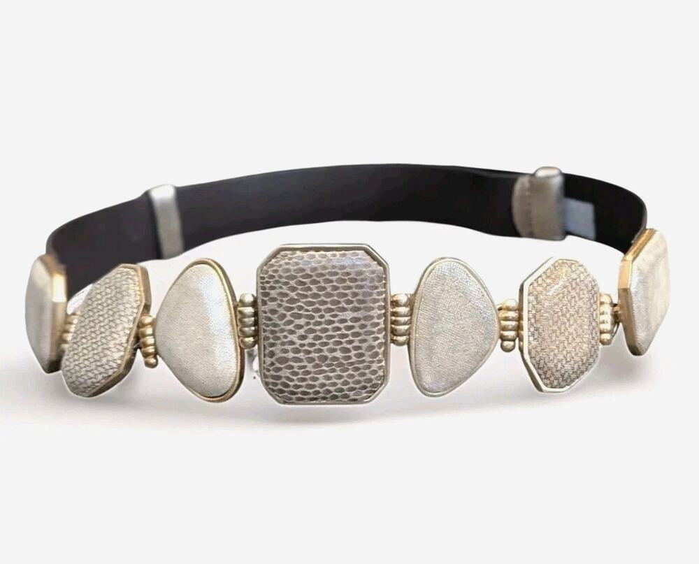 Chicos Embellished Jewel Stone Gold Metallic Leather Belt Women M Snakeskin